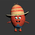 Red 3D Cartoon Game Movie Character With Straw Hat Green Rim Blue Shorts Red Shoes