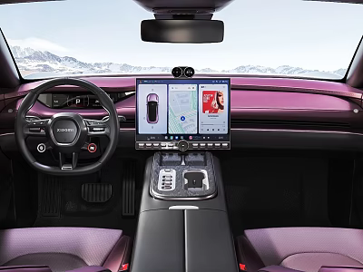 Luxury Car Interior With Dual Screen Dashboard And Purple Leather Seats 3d model Luxury Car Interior With Dual Screen Dashboard And Purple Leather Seats 3d model