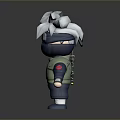 Chibi Ninja Game Character With Silver White Hair Headband Green Vest And Back Sword