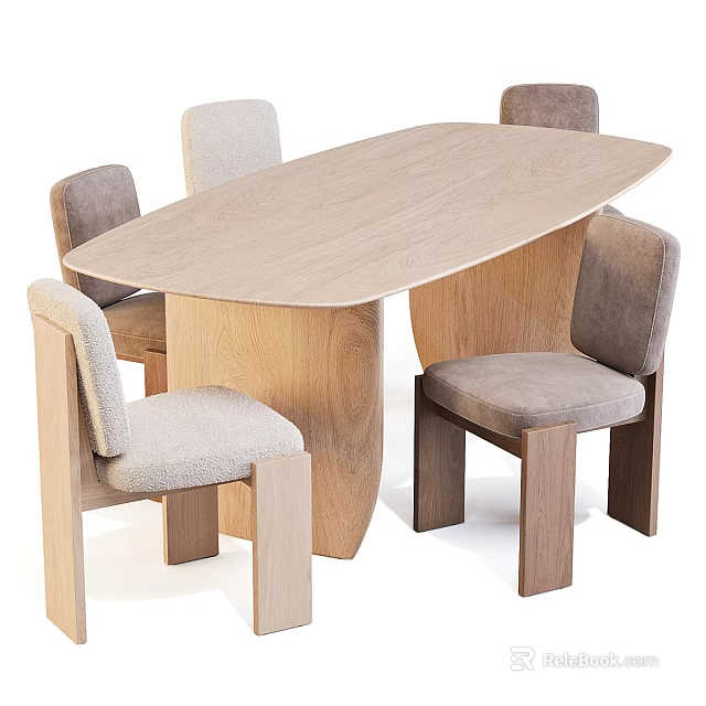 Modern Wooden Dining Table Set With Upholstered Padded Chairs And Sleek Design 3d model 