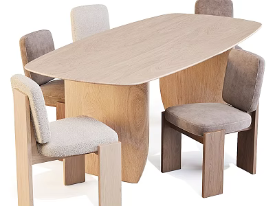 Modern Wooden Dining Table Set With Upholstered Padded Chairs And Sleek Design 3d model