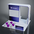 Decagon Exhibition Booth With White Blue Curved Panel Screen Purple White Cylinders And Luminance Lighting