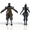 Two Characters Wearing Practical And Futuristic Armor With Different Detailed Designs 3d model