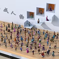 Diverse Game and Movie Character Figurines Arranged On Display Platform With Wall Niches