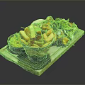 Delicious Food Platter with Crispy Fries Kebab Skewers Fresh Salad and Sauce on Wooden Tray
