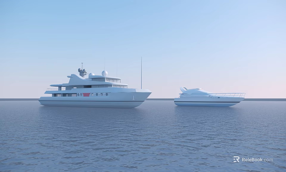 Two Luxury Yachts Sailing On Calm Blue Sea Under Clear Sky 3d model 