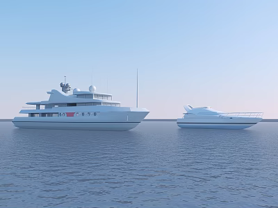 Two Luxury Yachts Sailing On Calm Blue Sea Under Clear Sky 3d model
