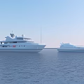 Two Luxury Yachts Sailing On Calm Blue Sea Under Clear Sky