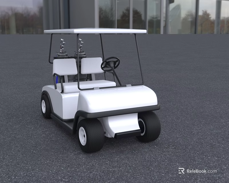 White Golf Cart With Two Seats Roof And Black Wheels Design 3d model 