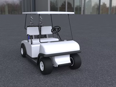 White Golf Cart With Two Seats Roof And Black Wheels Design 3d model