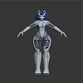 Futuristic Robot Character With Blue Hair And Mechanical Humanoid Body Design
