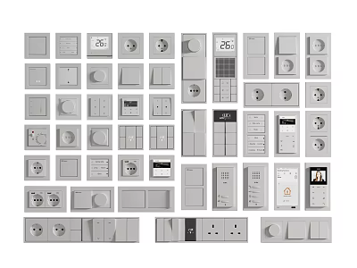 Collection of Home Electrical Switch Panels With Various Designs And Sockets 3d model