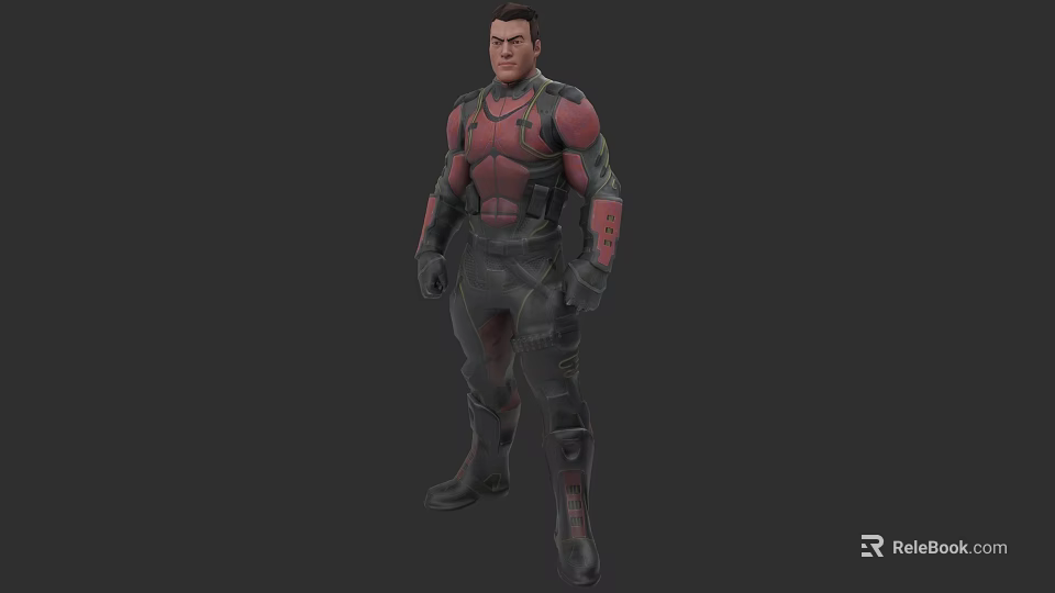Game Movie Character 3D Model With Red Black Combat Armor And Tactical Gear 3d model 