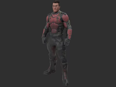 Game Movie Character 3D Model With Red Black Combat Armor And Tactical Gear 3d model