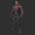 Game Movie Character 3D Model With Red Black Combat Armor And Tactical Gear