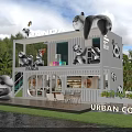 Panda Themed Container Coffee Shop Urban Exterior With Greenery And Waterfront