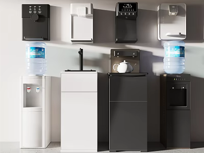 Modern Black And White Water Dispensers With Stylish Floor Standing Design 3d model