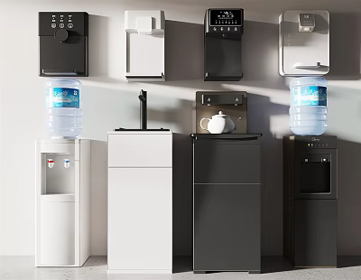 Modern Black And White Water Dispensers With Stylish Floor Standing Design 3d model