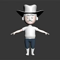Cartoon Cowboy Character With White Hat Mustache And Blue Pants 3d model