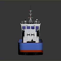 Tugboat With Blue Red Hull White Superstructure And Deck Equipment Wheelhouse