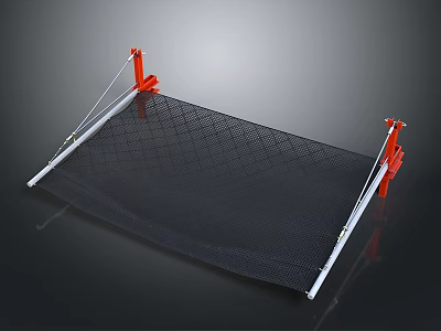 Black Mesh Net Structure with Red Brackets and Silver Poles 3d model