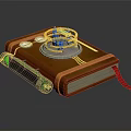 Steampunk Themed Book Display With Brown Cover Blue Spires Yellow Rings And Green Glowing Strip