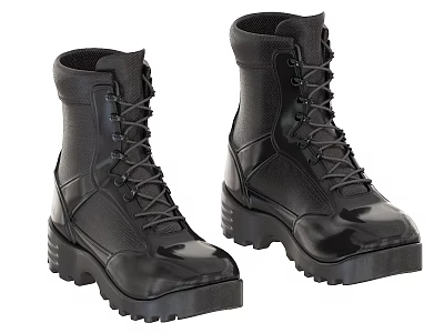 Black High Top Lace Up Work Boots With Thick Sole And Durable Design 3d model