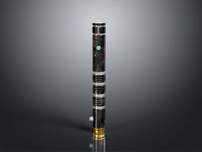 Sleek Black Lightsaber Weapon With Metal Stripes Blue Gemstone And Golden Base 3d model