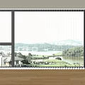 White Window Blinds For Large Windows In Modern Interior With Scenic View And Wooden Floor