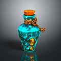 Decorative Blue Glass Bottle With Wooden Cork Rope And Golden Elements For Household Use