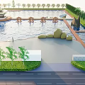 Twin Scenic Ponds With Central Pavilion Stone Pathways Lily Pads And Lush Greenery