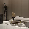 Modern Reception Desk With Marble Surface Black Sculpture Sofa Coffee Table And Decorative Plant