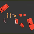Red Car Model With Various Furniture Models In Miniature Display Setup