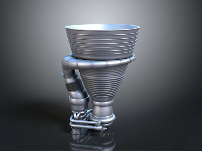Metallic Rocket Engine Nozzle Structure With Ringed Sections And Pipeline Connections 3d model