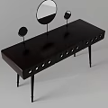 Black Modern Dressing Table With Multiple Drawers And Round Mirrors