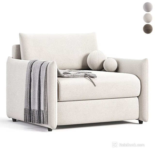 Modern Beige Single Sofa With Soft Blanket And Round Decorative Pillows 3d model