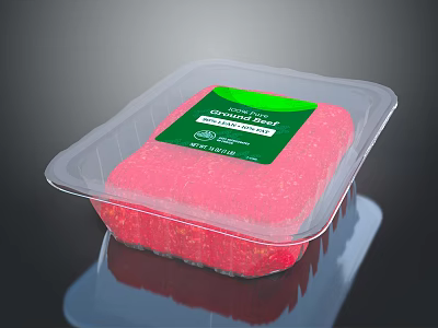 Fresh Organic Ground Beef Packaged in Clear Plastic Container for Sale 3d model