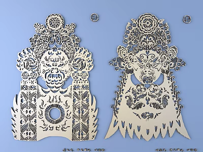 Chinese facial makeup metal carving Beijing opera carving 3d model