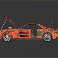Orange Classic Car With Open Doors Hood And Visible Engine Interior 3d model