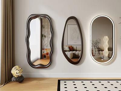 Decorative Wall Mounted Mirrors Featuring Wavy and Oval Shapes in Living Room Interior 3d model