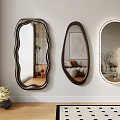Decorative Wall Mounted Mirrors Featuring Wavy and Oval Shapes in Living Room Interior