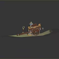 Ancient Wooden Carriage With Spoked Wheels Seated Figure And Grassy Base Decorative Frame