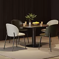 Modern Round Negotiation Table with White Dark Green Chairs and Green Plant on Light Carpet