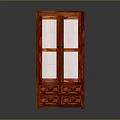 Elegant Red Wooden Storage Cabinet With Glass Panel Doors And Bottom Drawers