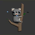 Cute Cartoon Koala Clinging To Tree Trunk With Small Blue Leaves
