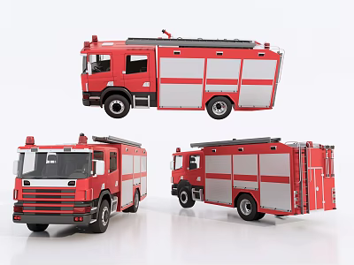Red Functional Fire Trucks With Modern Design And Multiple Angles View 3d model