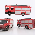 Red Functional Fire Trucks With Modern Design And Multiple Angles View 3d model
