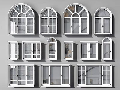 Various White Framed Window Designs With Different Shapes And Architectural Styles 3d model