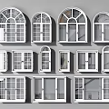 Various White Framed Window Designs With Different Shapes And Architectural Styles 3d model