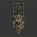 Futuristic Copper Off Road Car With Green Tarp Metal Structure Front Plow And Multiple Wheels